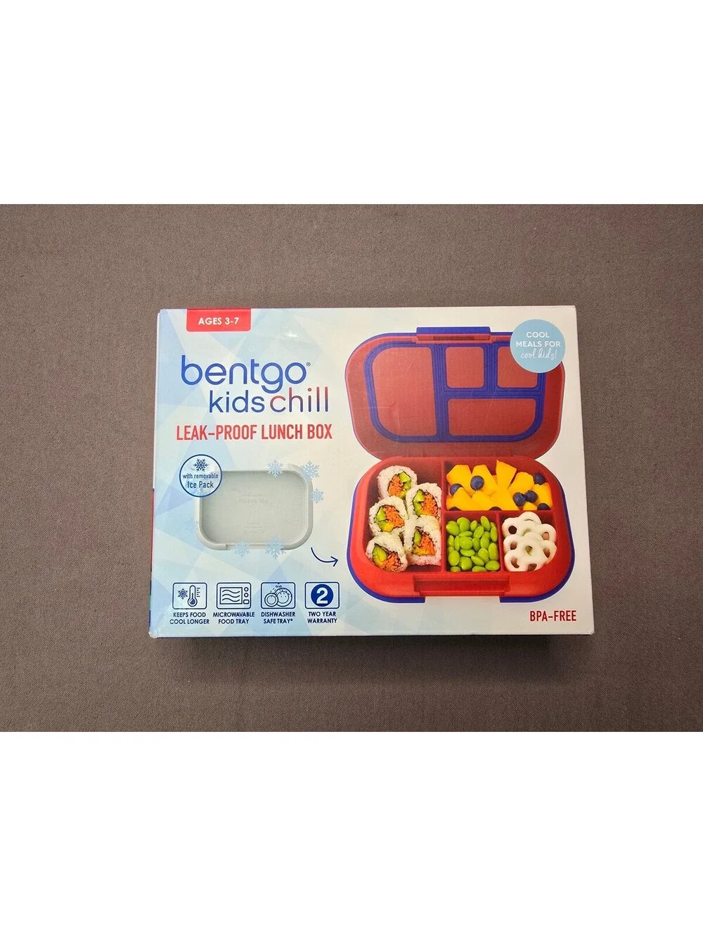 Bentgo Kid Chill Leak-Proof Lunch Box w/ Removable Ice Pack Red/Blue Openbox New